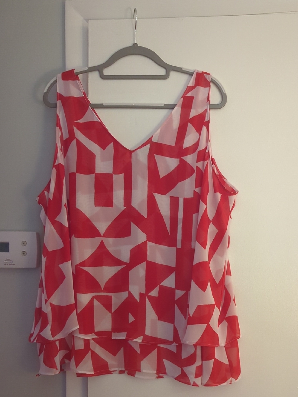 Red Geometric Layered Tank Top - Unbranded